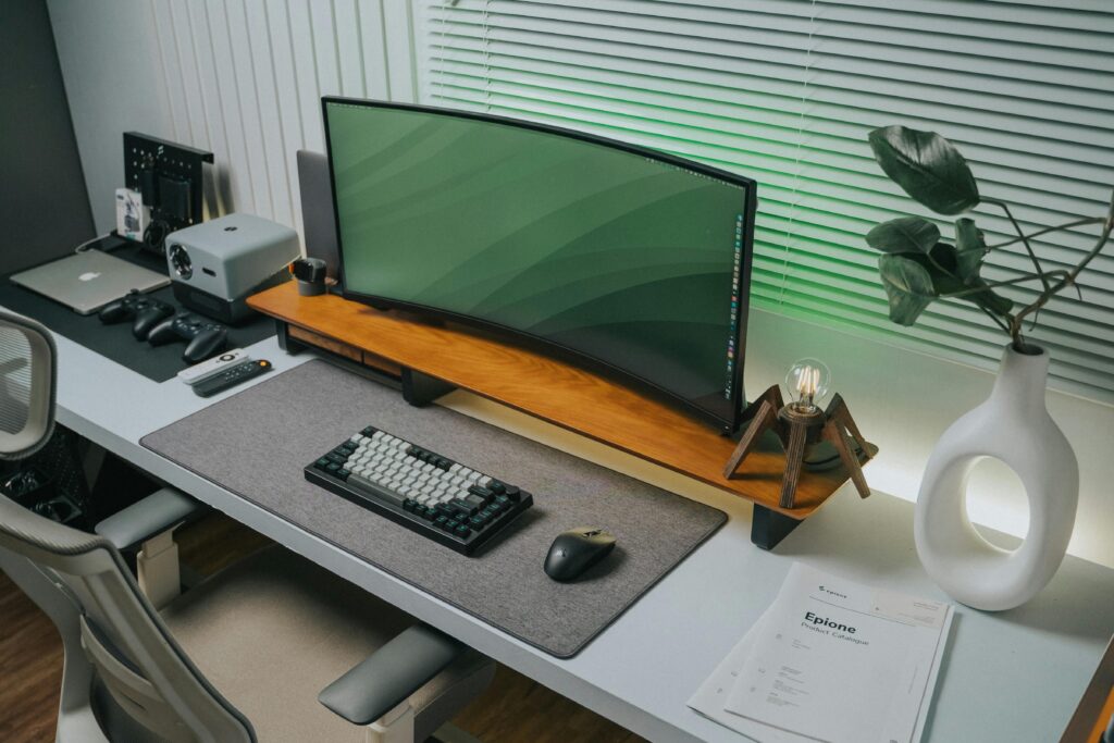 A curved monitor in an office setting