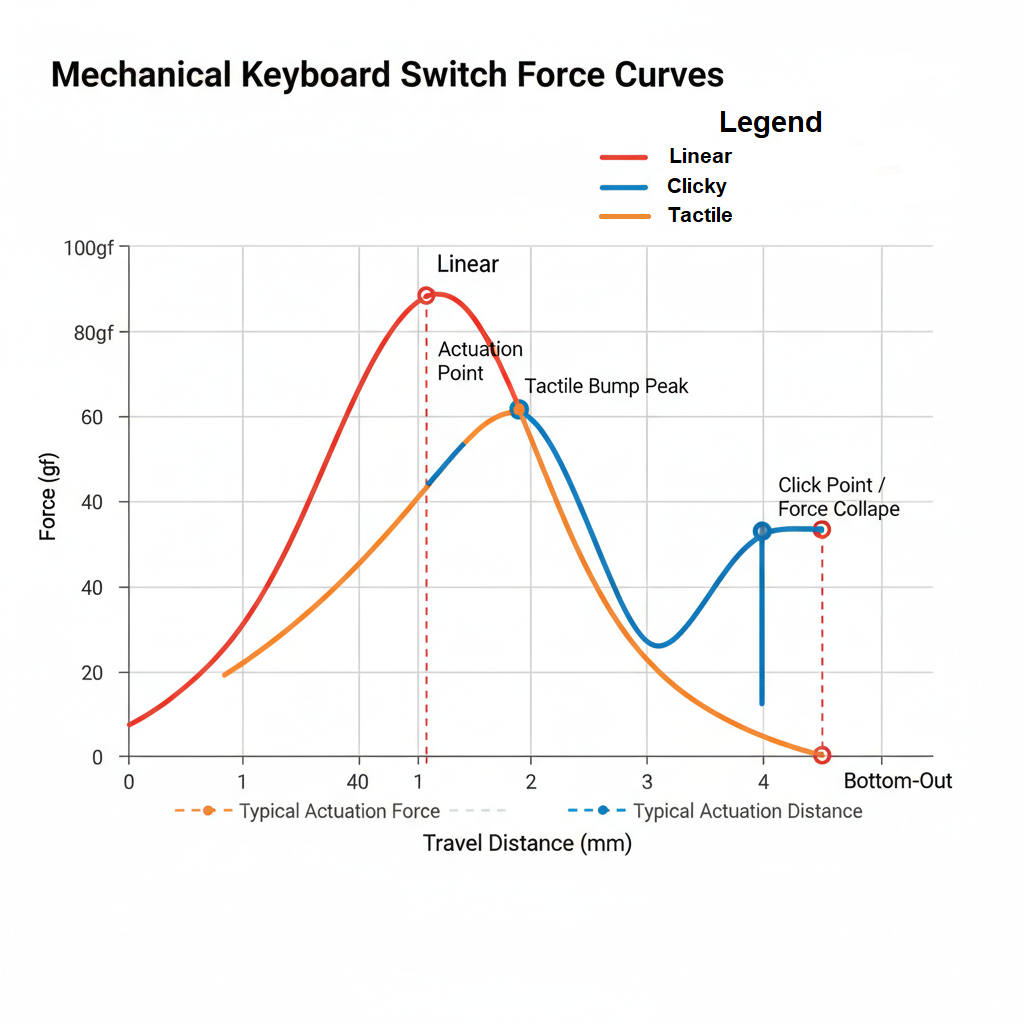 Mechnical Keyboard Switch Force Cruves: Linear vs. Tactile vs. Clicky?