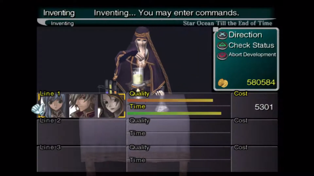 Crafting element of the game shows female mage investing something in a lab - Star Ocean 3 Kardashev Scale